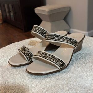 Toscanella Sandals Mimma natural double band wedge size 8.5 made in Italy